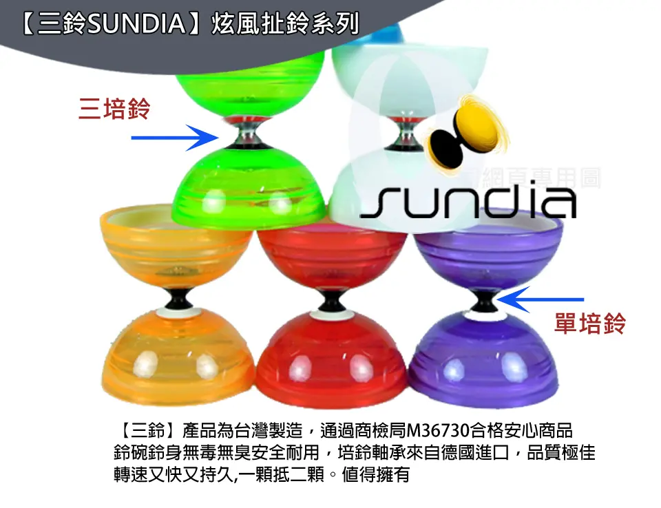 【三鈴SUNDIA】台灣製造-炫風長軸三培鈴扯鈴(附35cm大碳棒、扯鈴專用繩)綠色 小樹購