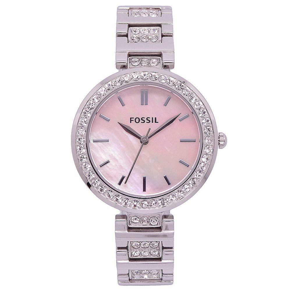 Fossil 美國最受歡迎頂尖潮流時尚晶鑽女性腕錶 銀 粉紅 Bq31 小樹購
