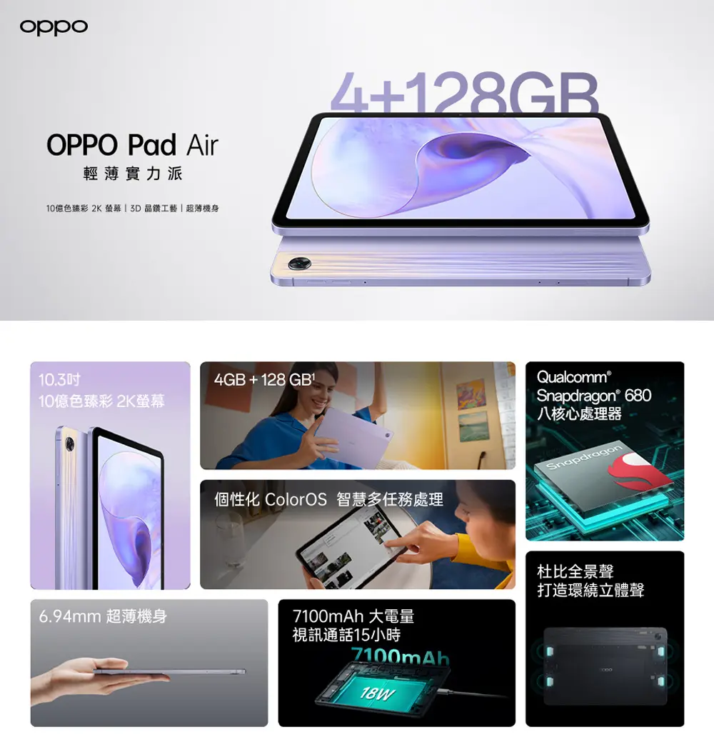 OPPO】Pad Air 10.3吋平板Wi-Fi (4G/128G) (加送磁吸保護殼)－小樹購